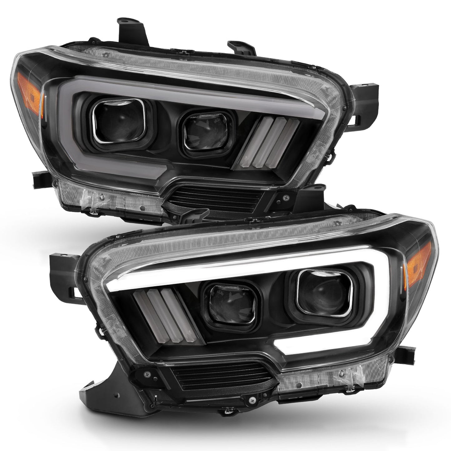 ANZO USA Projector Headlights w/ Plank Style Switchback Black w/ Amber W/ DRL