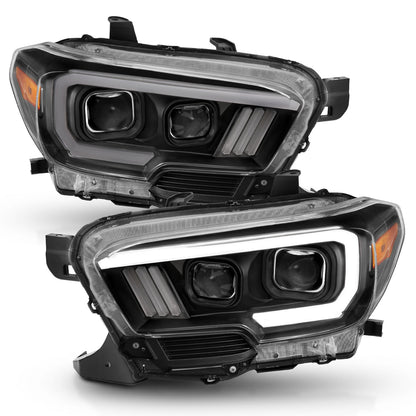 ANZO USA Projector Headlights w/ Plank Style Switchback Black w/ Amber W/ DRL