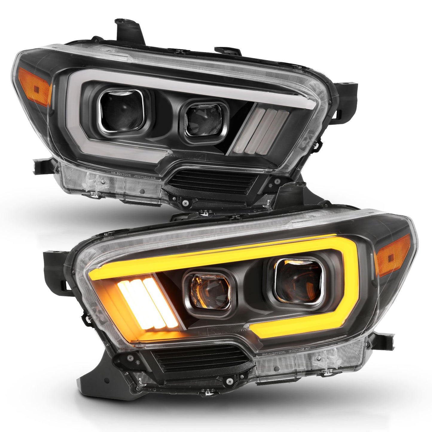 ANZO USA Projector Headlights w/ Plank Style Switchback Black w/ Amber W/ DRL