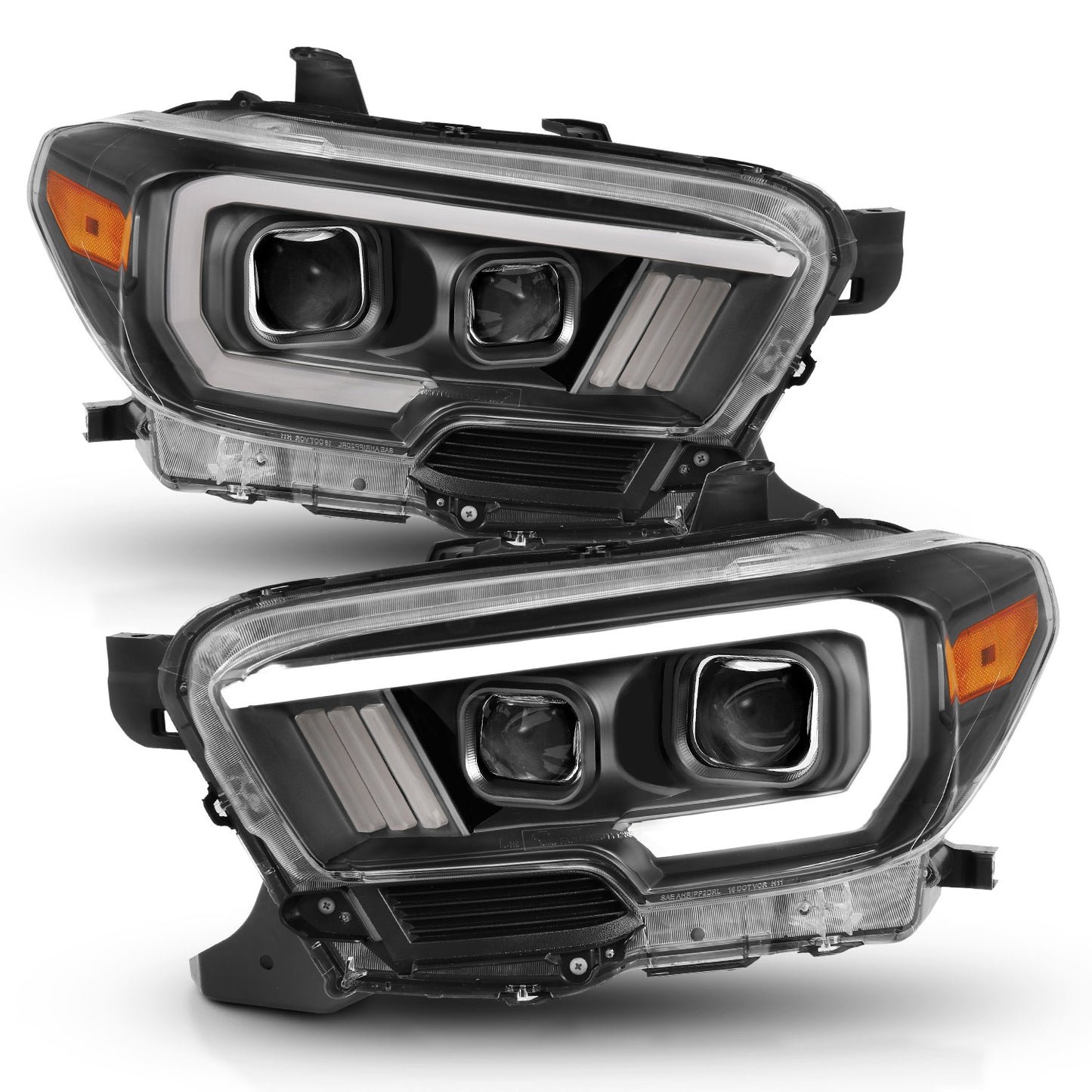 ANZO USA Projector Headlights w/ Plank Style Switchback Black w/ Amber W/ DRL