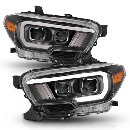 ANZO USA Projector Headlights w/ Plank Style Switchback Black w/ Amber W/ DRL