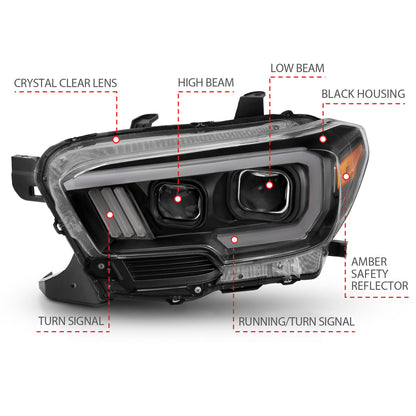 ANZO USA Projector Headlights w/ Plank Style Switchback Black w/ Amber W/ DRL