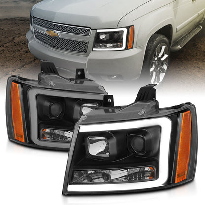 ANZO USA Projector Headlights w/ Plank Style Switchback Black w/ Amber
