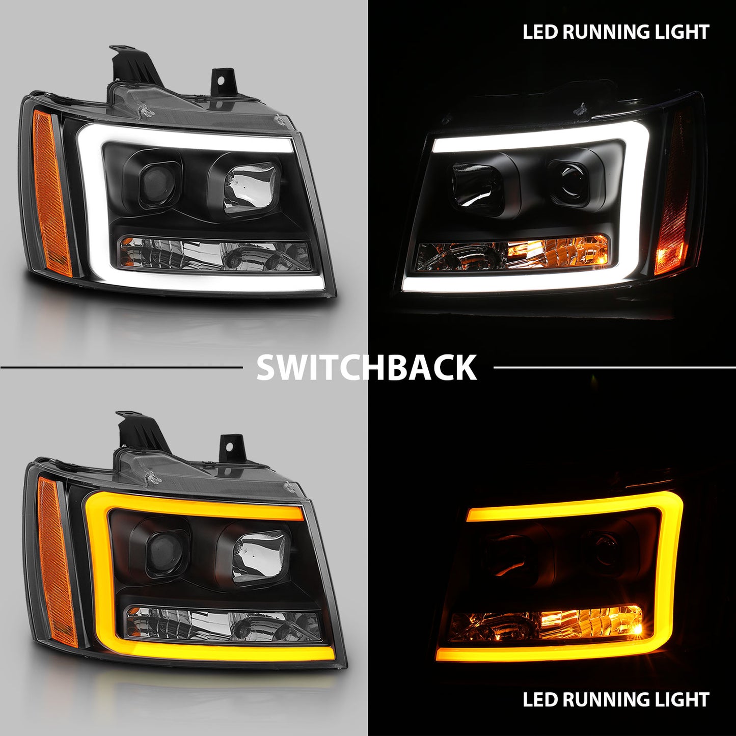 ANZO USA Projector Headlights w/ Plank Style Switchback Black w/ Amber