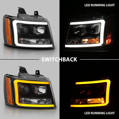 ANZO USA Projector Headlights w/ Plank Style Switchback Black w/ Amber