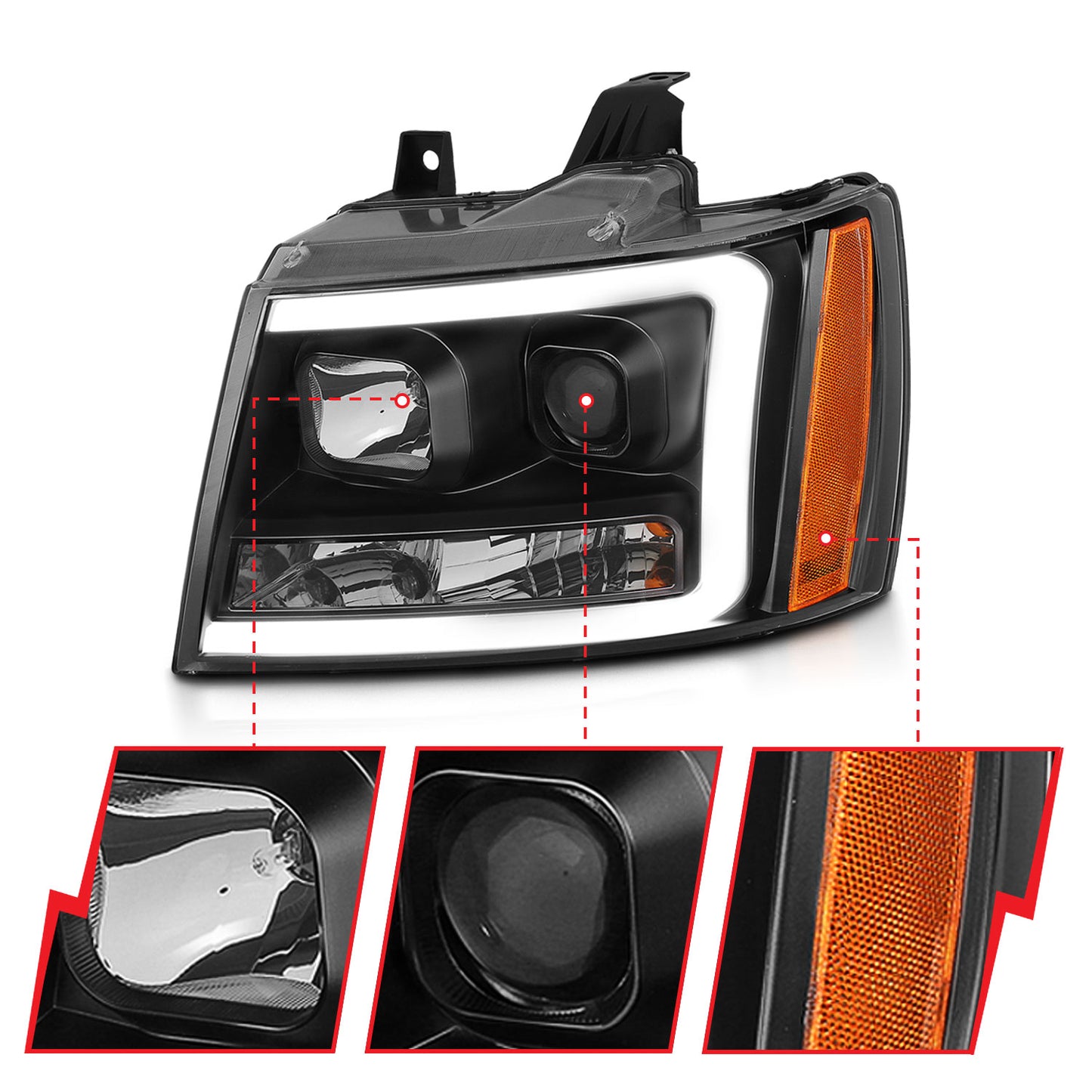 ANZO USA Projector Headlights w/ Plank Style Switchback Black w/ Amber