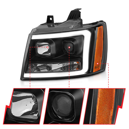 ANZO USA Projector Headlights w/ Plank Style Switchback Black w/ Amber