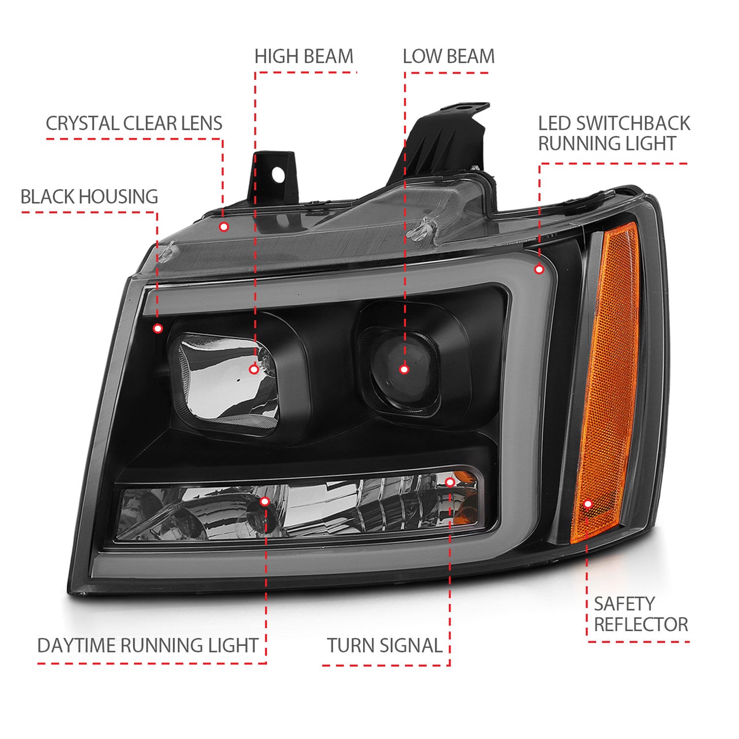 ANZO USA Projector Headlights w/ Plank Style Switchback Black w/ Amber