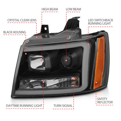 ANZO USA Projector Headlights w/ Plank Style Switchback Black w/ Amber