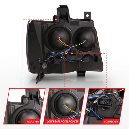 ANZO USA Projector Headlights w/ Plank Style Switchback Black w/ Amber