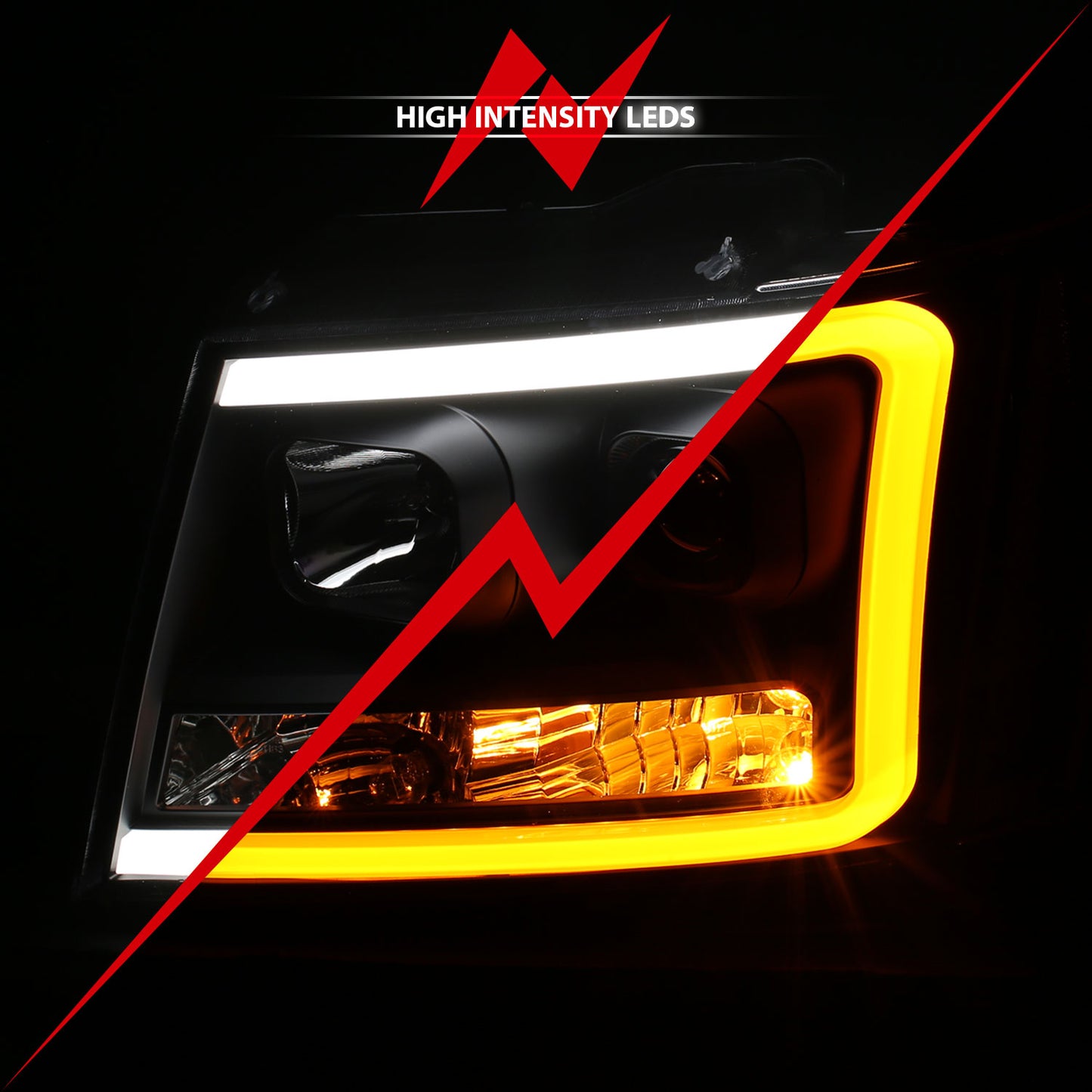 ANZO USA Projector Headlights w/ Plank Style Switchback Black w/ Amber