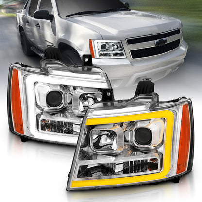 ANZO USA Projector Headlights w/ Plank Style Switchback Chrome w/ Amber