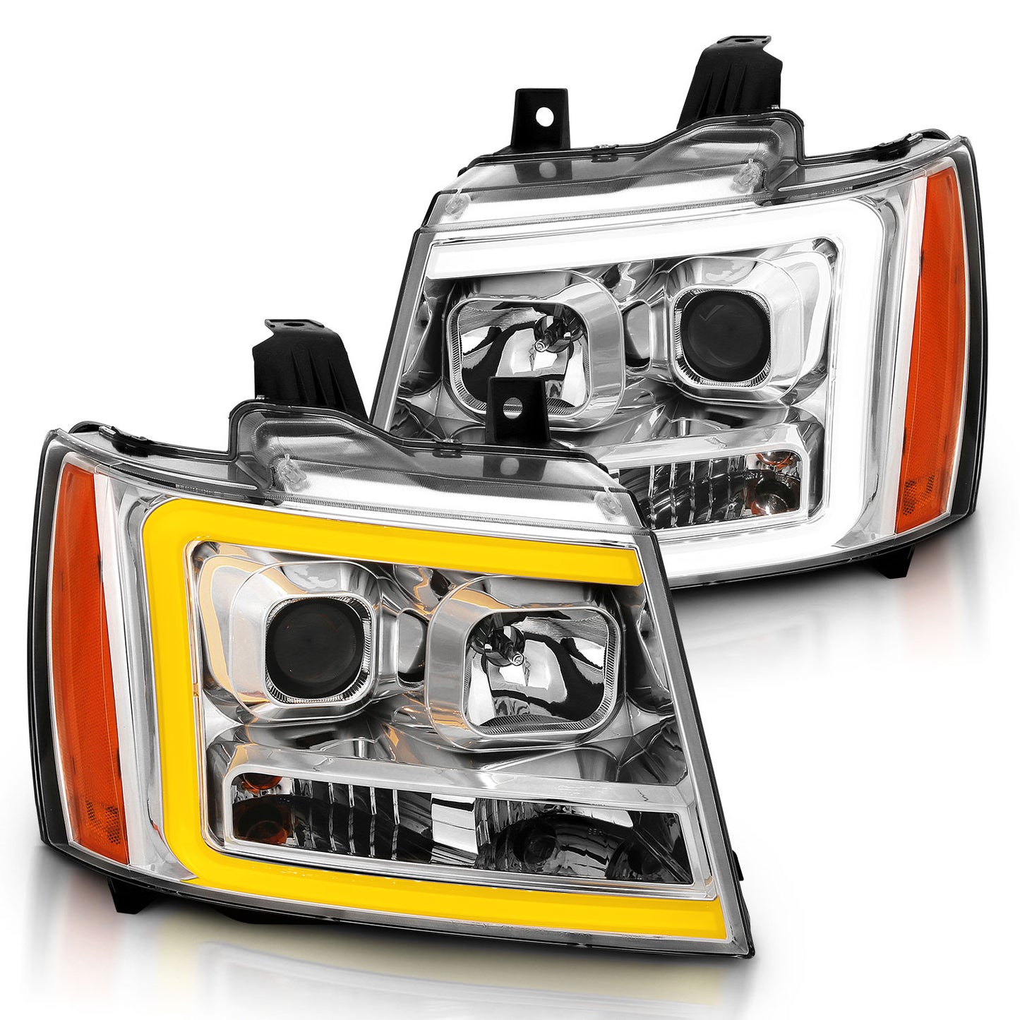 ANZO USA Projector Headlights w/ Plank Style Switchback Chrome w/ Amber