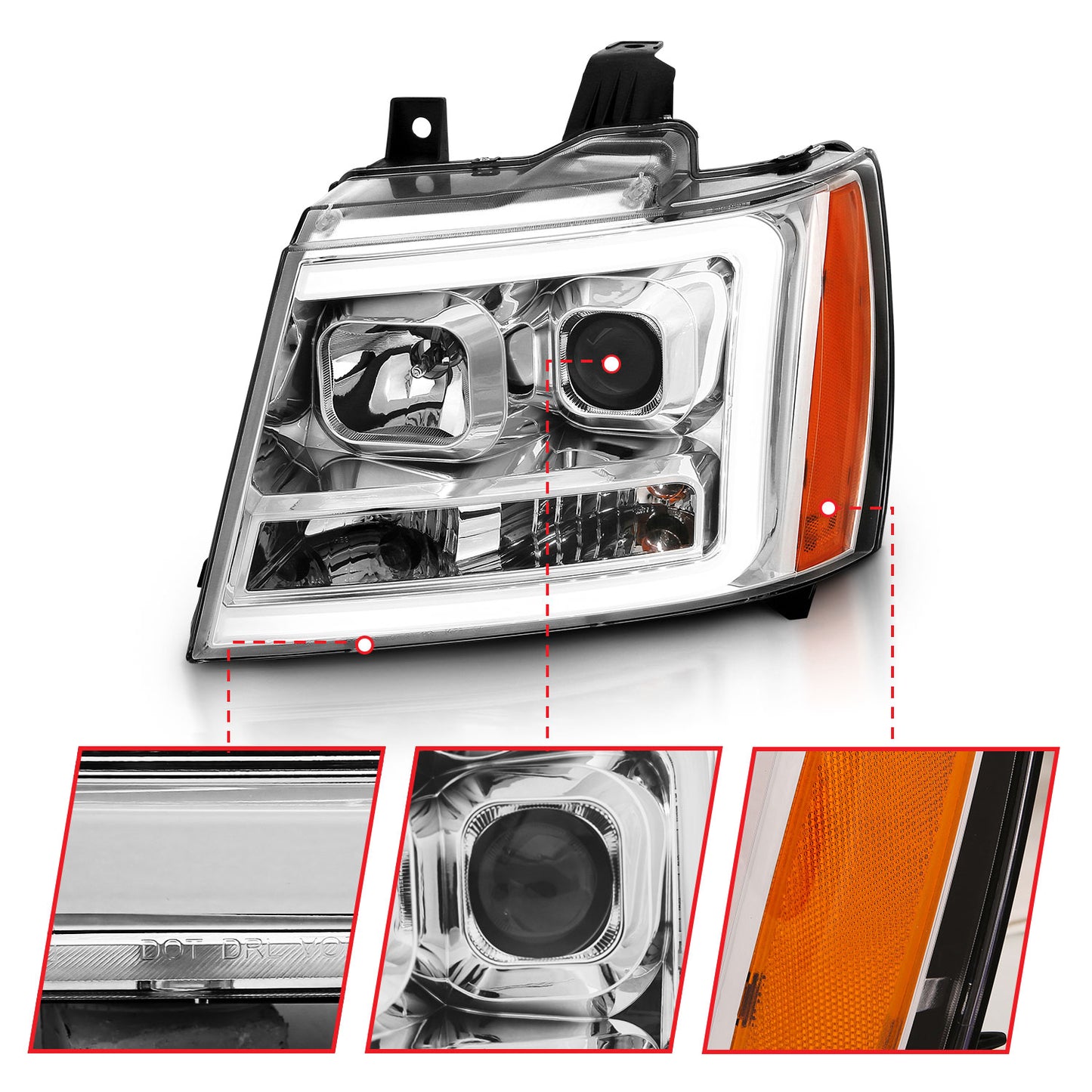 ANZO USA Projector Headlights w/ Plank Style Switchback Chrome w/ Amber