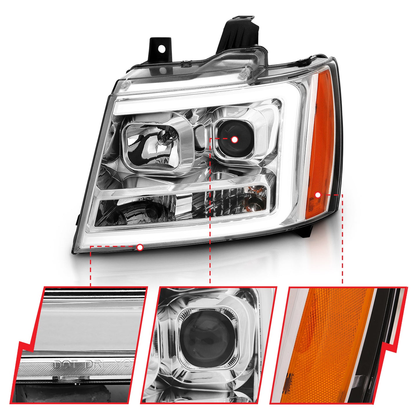 ANZO USA Projector Headlights w/ Plank Style Switchback Chrome w/ Amber
