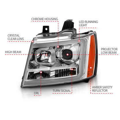 ANZO USA Projector Headlights w/ Plank Style Switchback Chrome w/ Amber