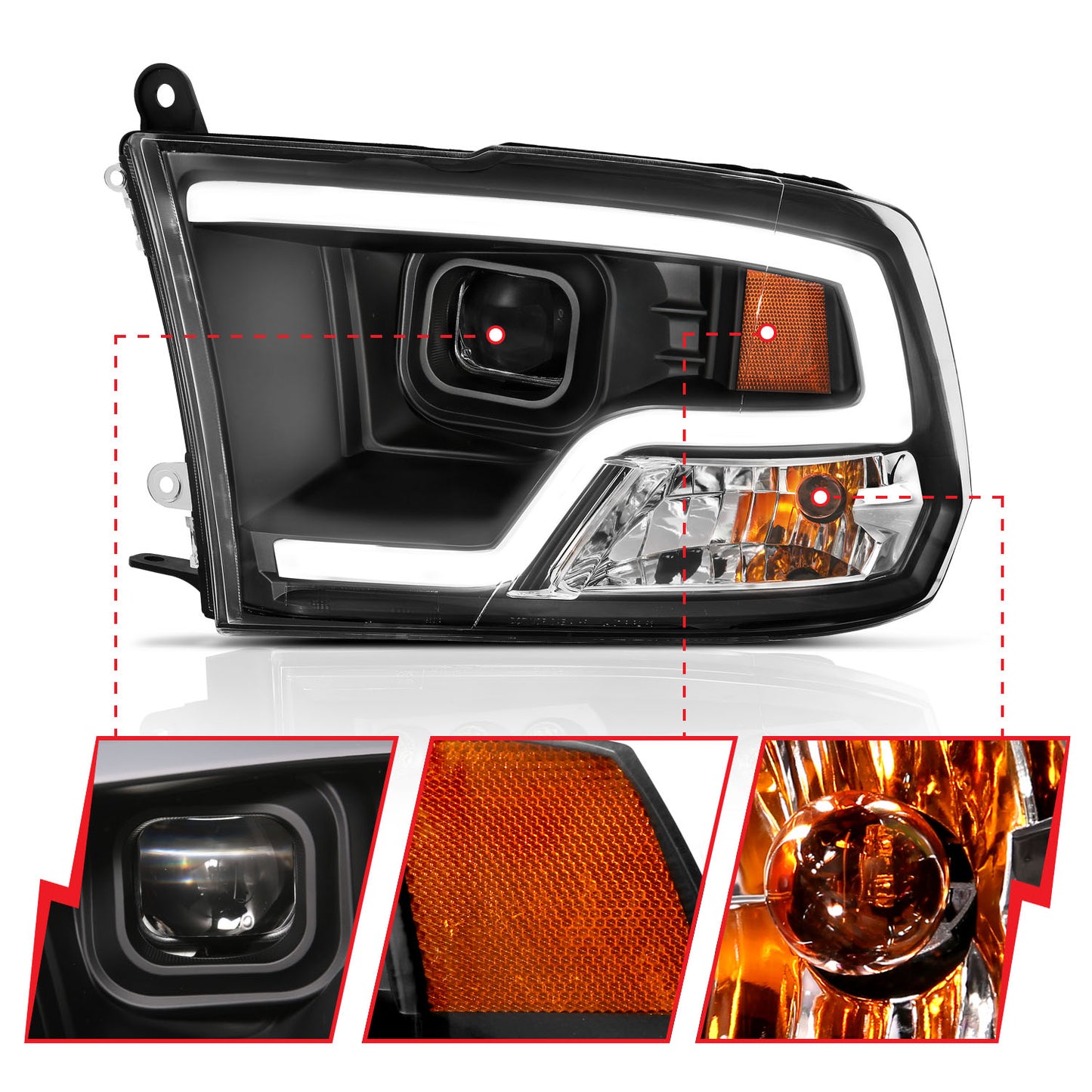 ANZO USA Projector Headlights Plank Style Design Black