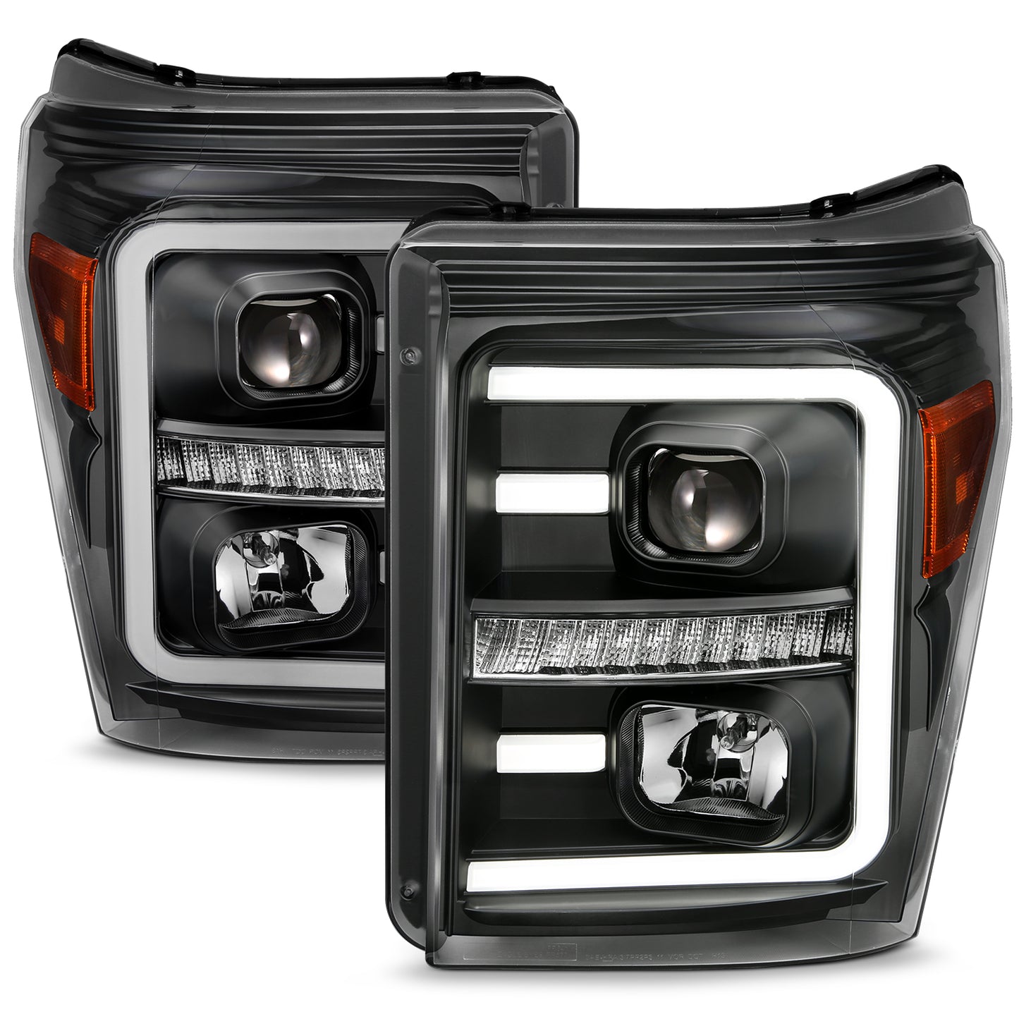 ANZO USA Projector Headlights w/ Plank Style Switchback Black w/ Amber