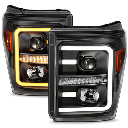 ANZO USA Projector Headlights w/ Plank Style Switchback Black w/ Amber
