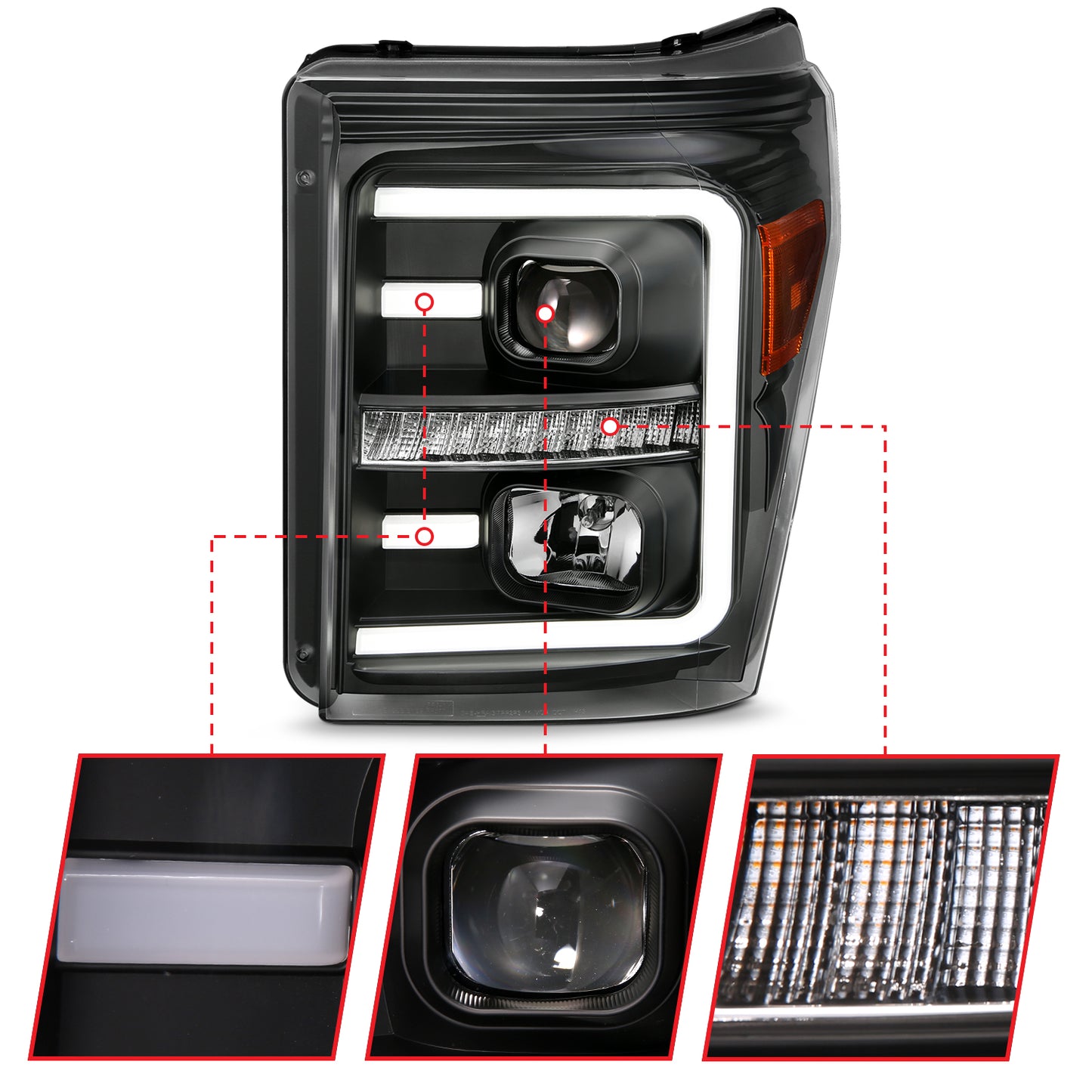 ANZO USA Projector Headlights w/ Plank Style Switchback Black w/ Amber