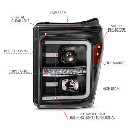 ANZO USA Projector Headlights w/ Plank Style Switchback Black w/ Amber