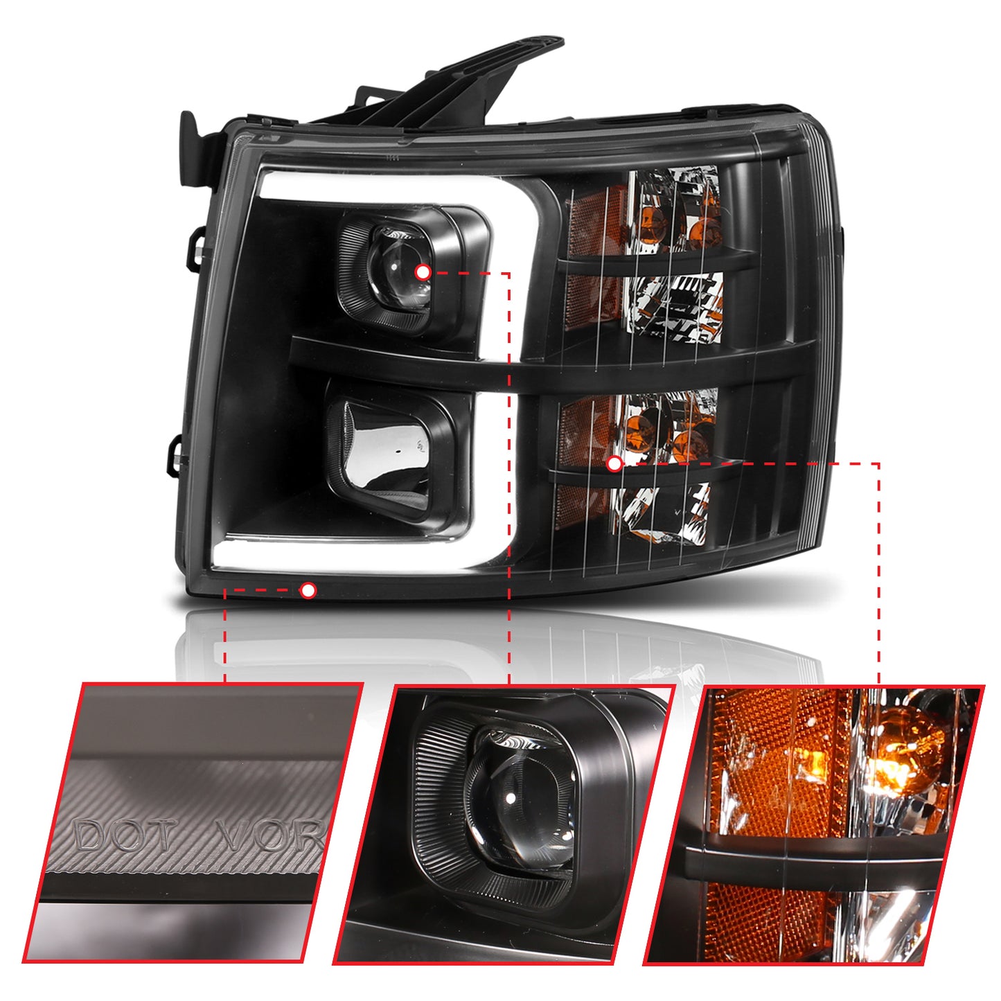 ANZO USA Projector Headlights w/ Plank Style Switchback Black w/ Amber