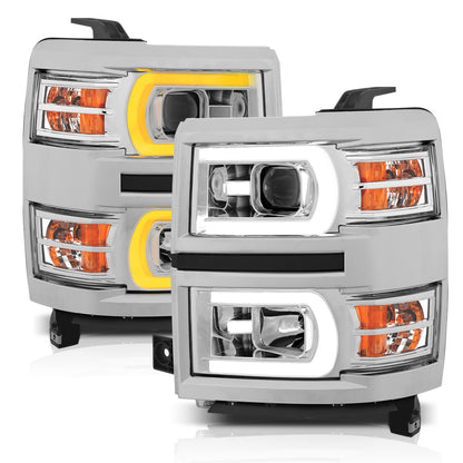 ANZO USA Projector Headlights w/ Plank Style Switchback Chrome w/ Amber