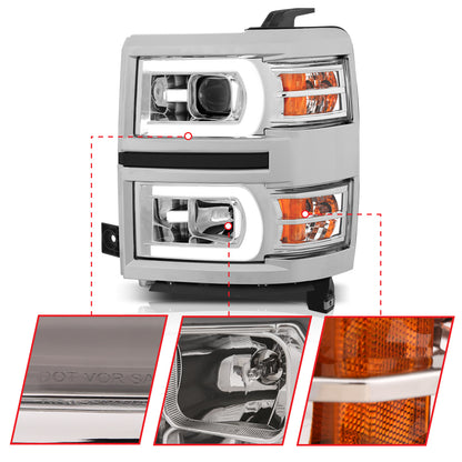 ANZO USA Projector Headlights w/ Plank Style Switchback Chrome w/ Amber
