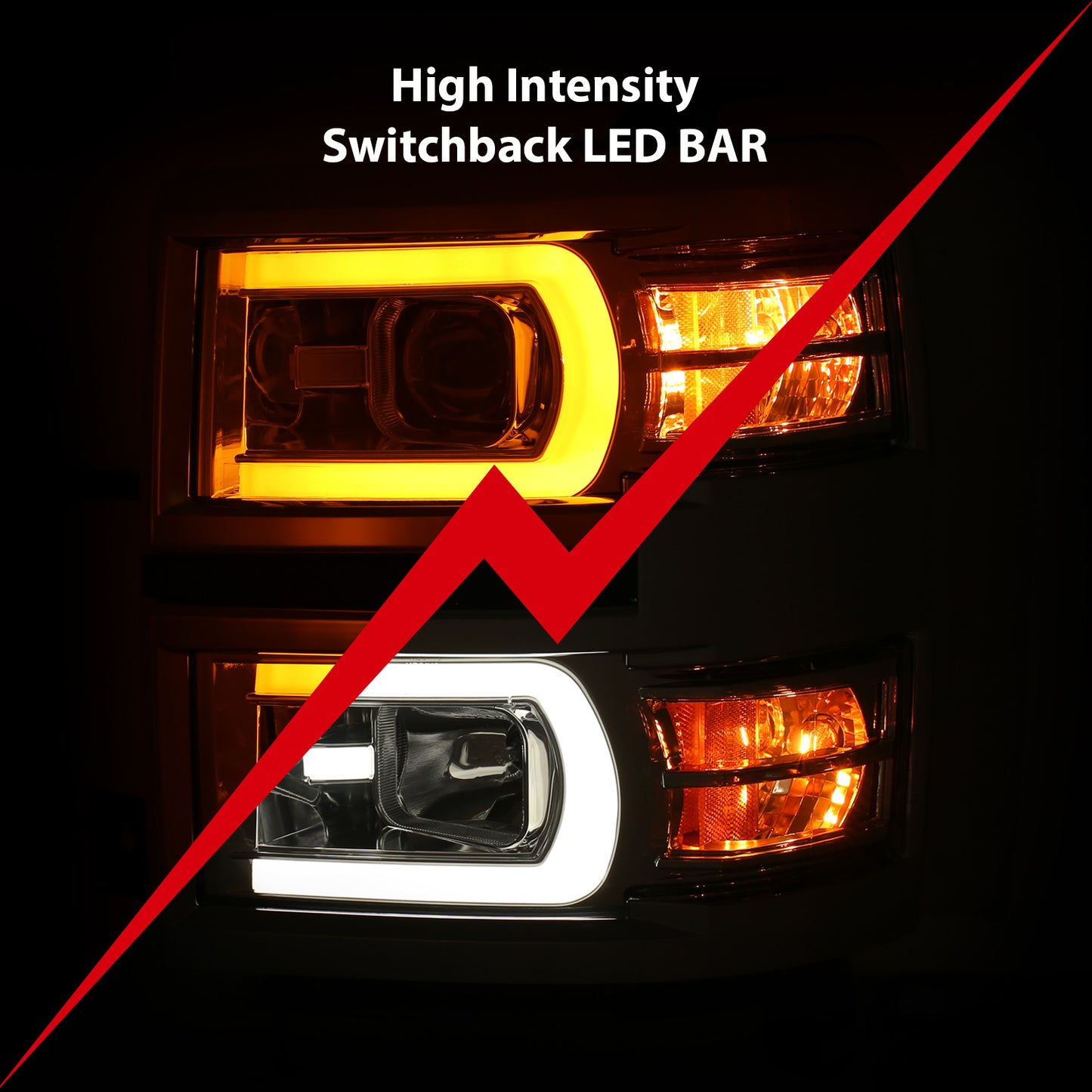 ANZO USA Projector Headlights w/ Plank Style Switchback Chrome w/ Amber