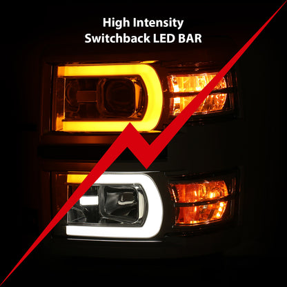 ANZO USA Projector Headlights w/ Plank Style Switchback Chrome w/ Amber
