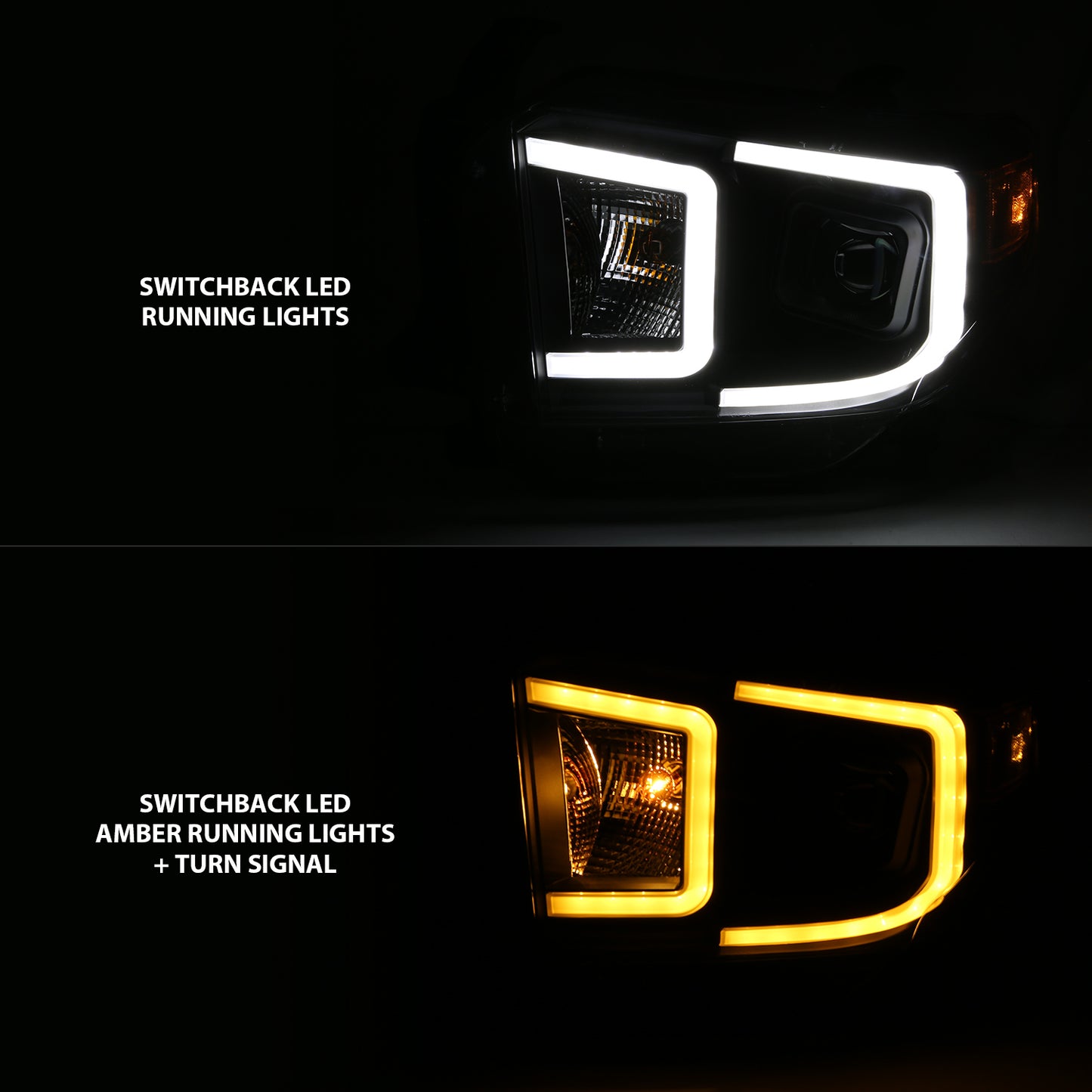 ANZO USA Projector Headlights w/ Plank Style Switchback Black w/ Amber
