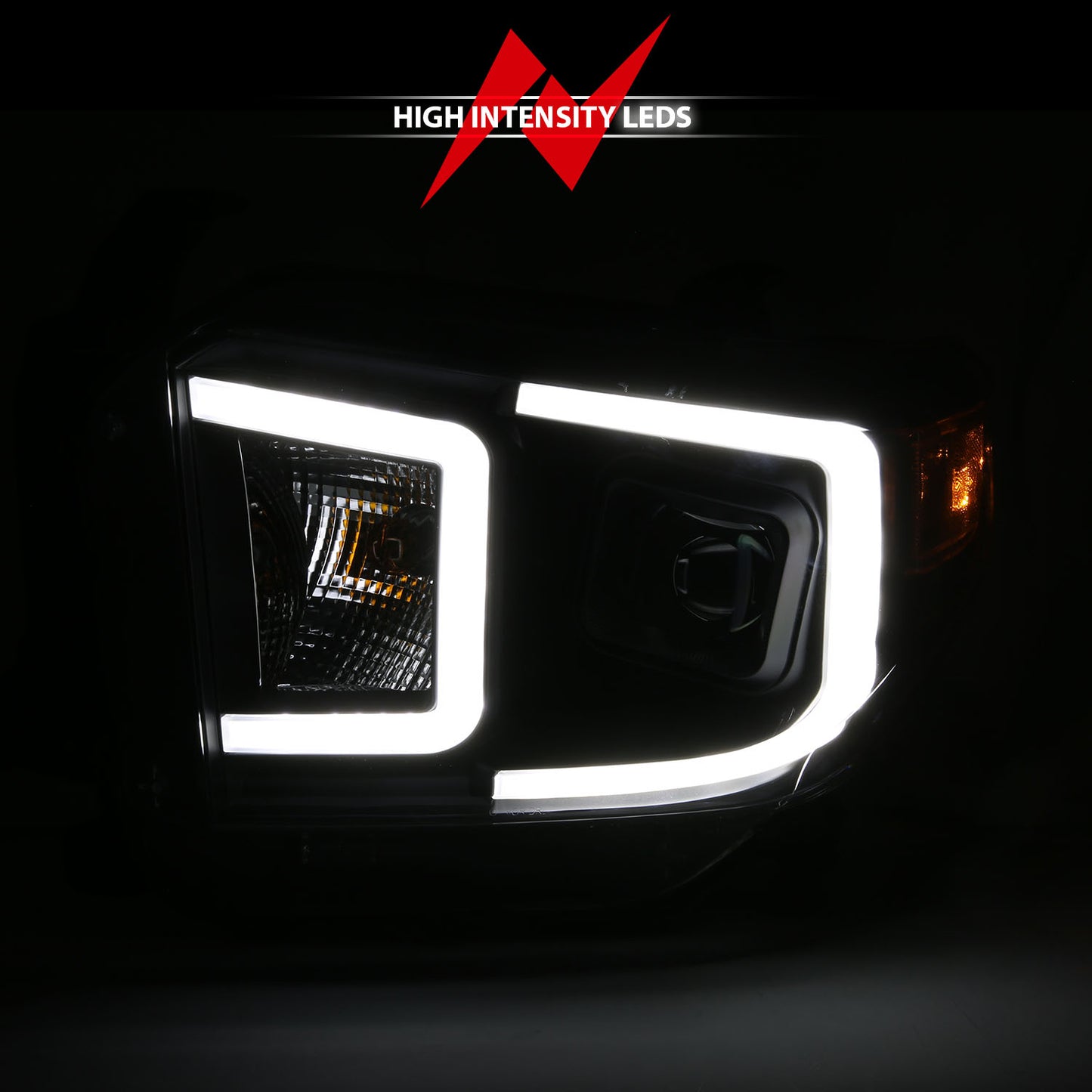 ANZO USA Projector Headlights w/ Plank Style Switchback Black w/ Amber