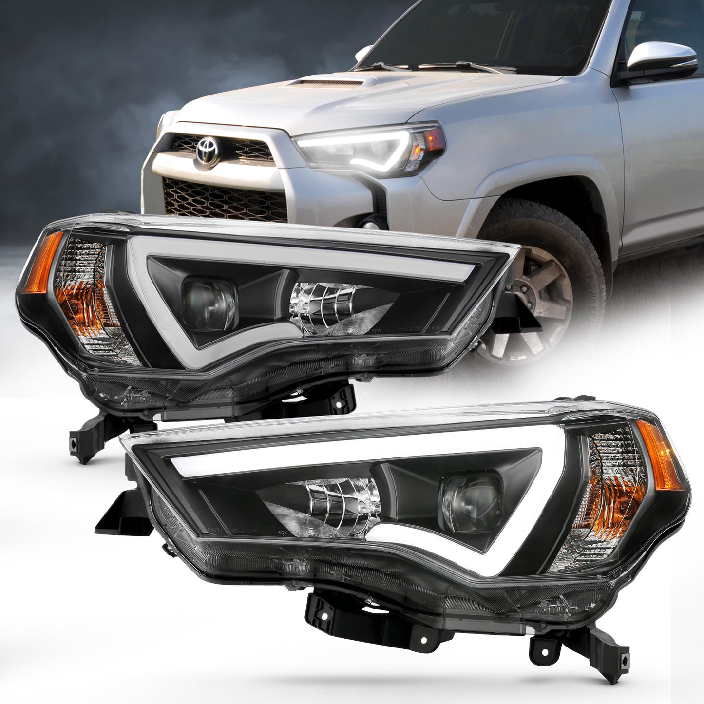 ANZO USA Projector Headlights w/ Plank Style Switchback Black w/ Amber