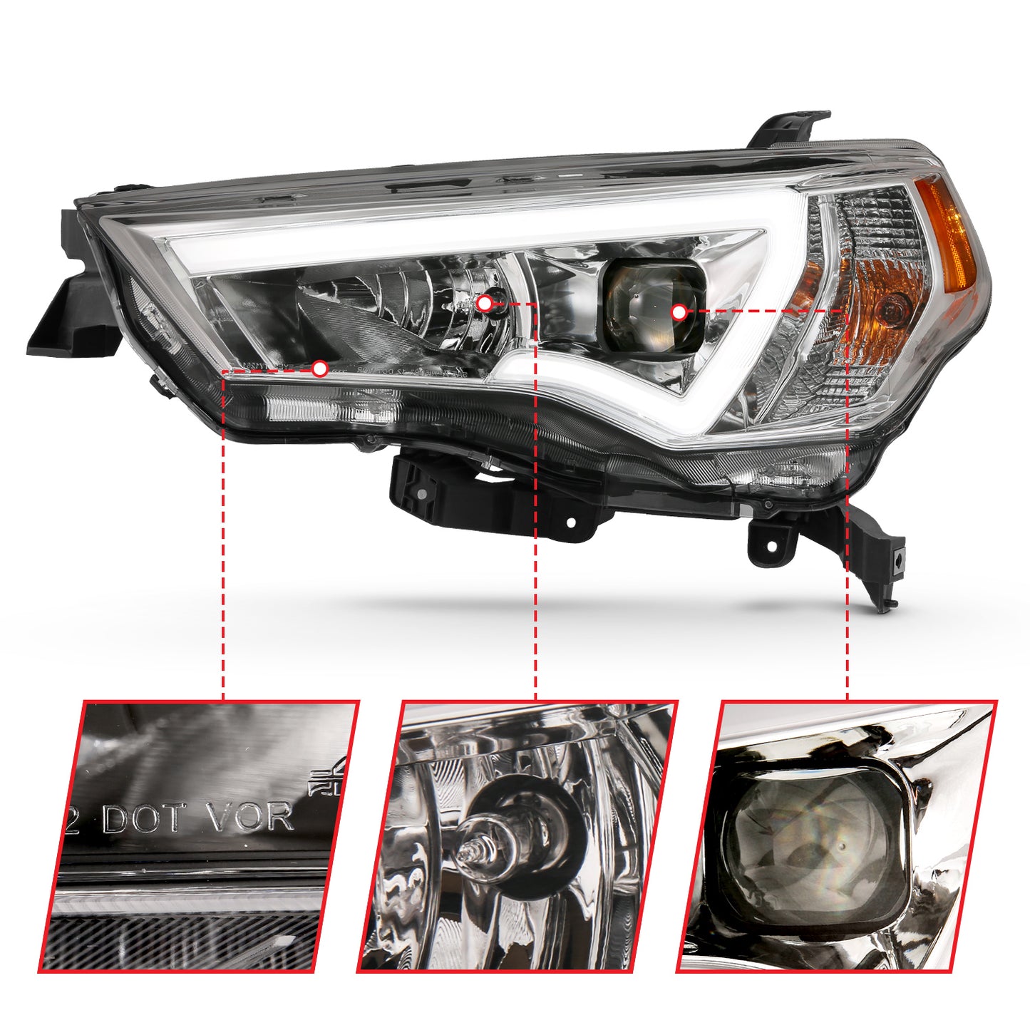 ANZO USA Projector Headlights w/ Plank Style Switchback Chrome w/ Amber