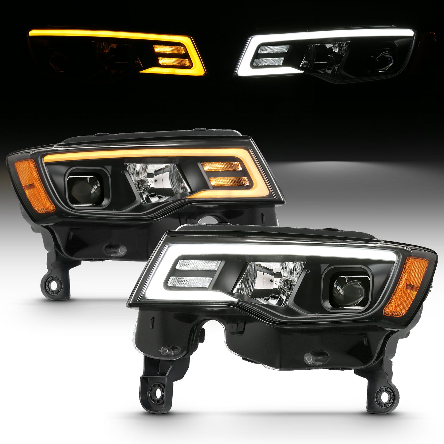 ANZO USA Projector Headlights w/ Plank Style Switchback Black w/ Amber