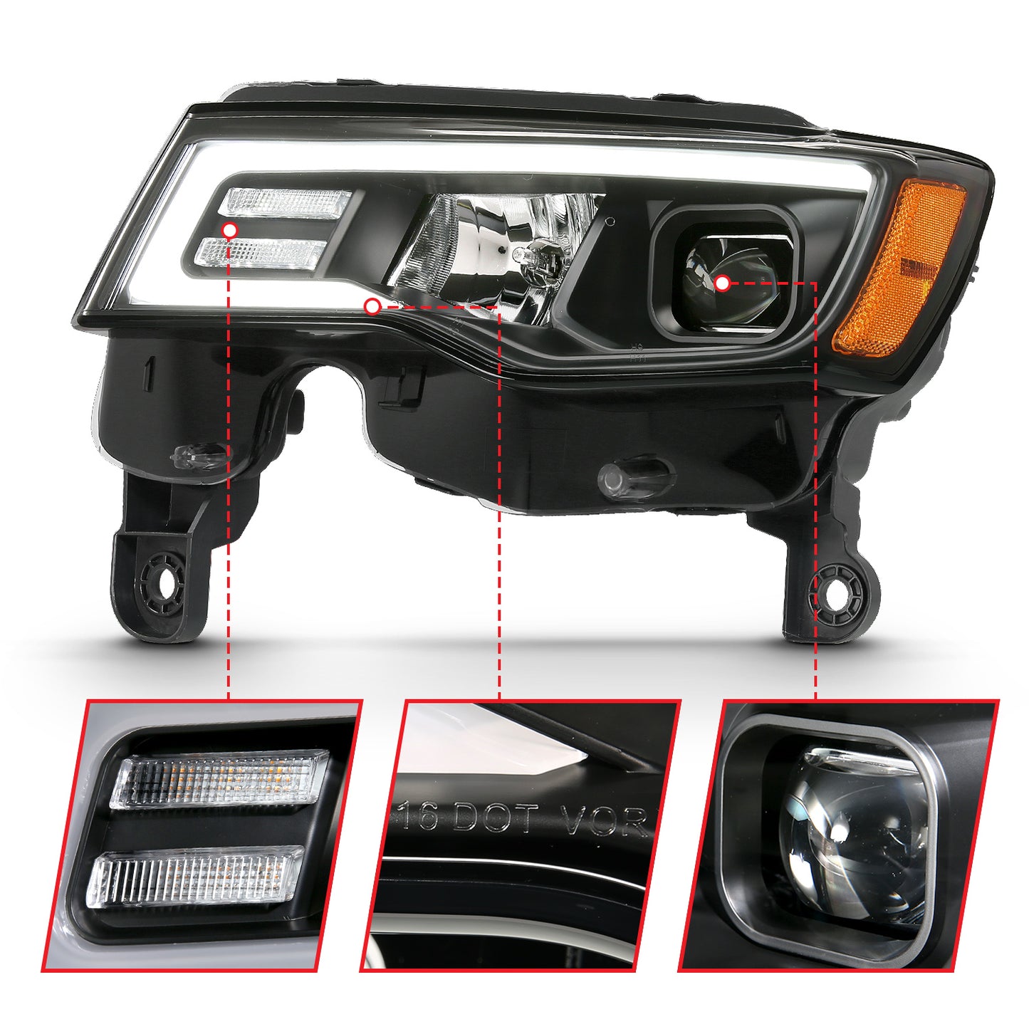 ANZO USA Projector Headlights w/ Plank Style Switchback Black w/ Amber