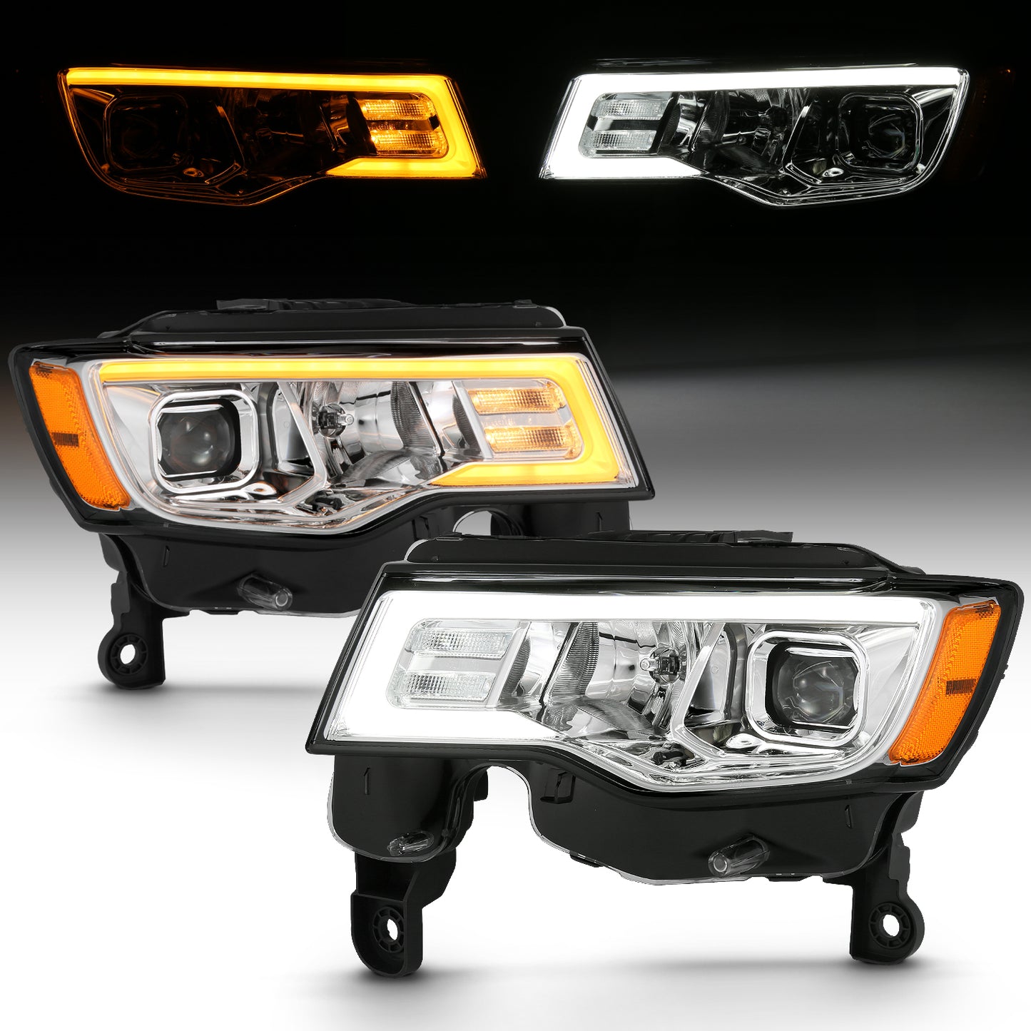 ANZO USA Projector Headlights w/ Plank Style Switchback Chrome w/ Amber