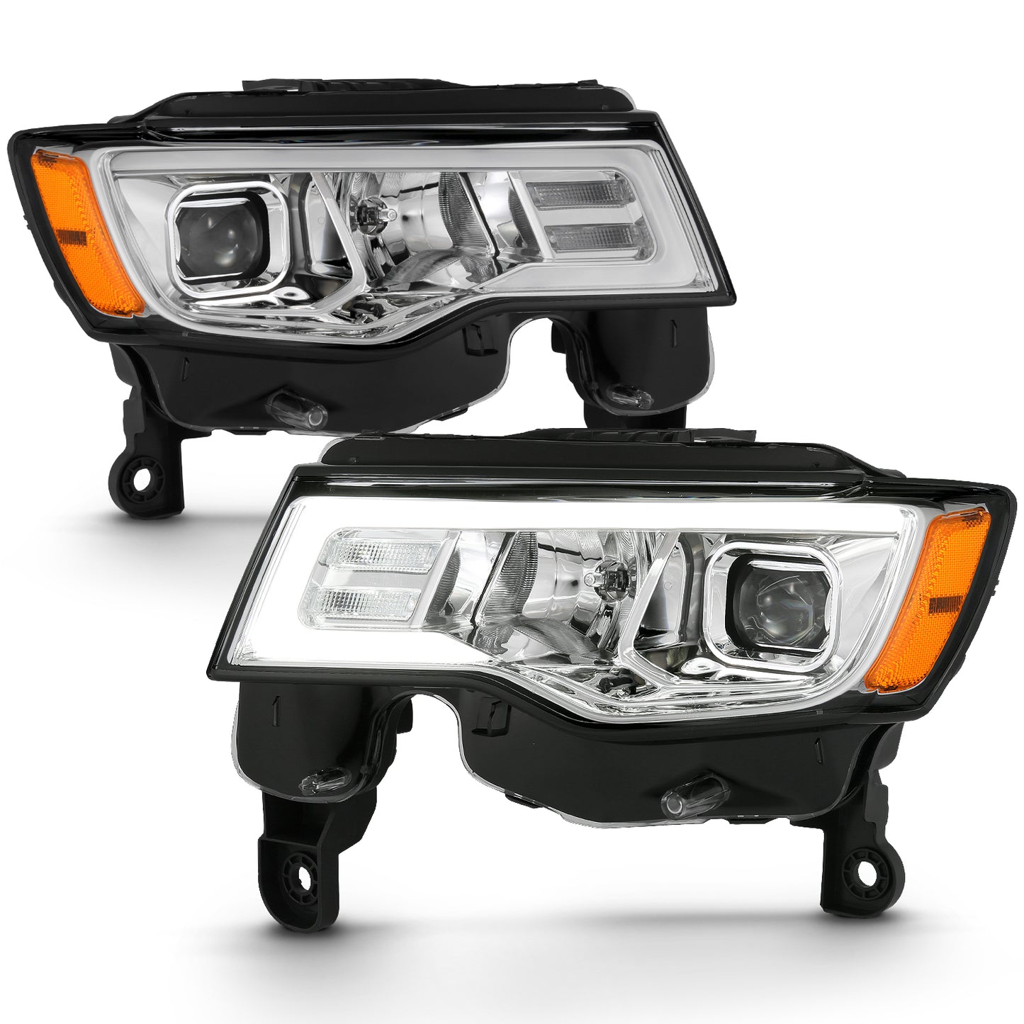 ANZO USA Projector Headlights w/ Plank Style Switchback Chrome w/ Amber