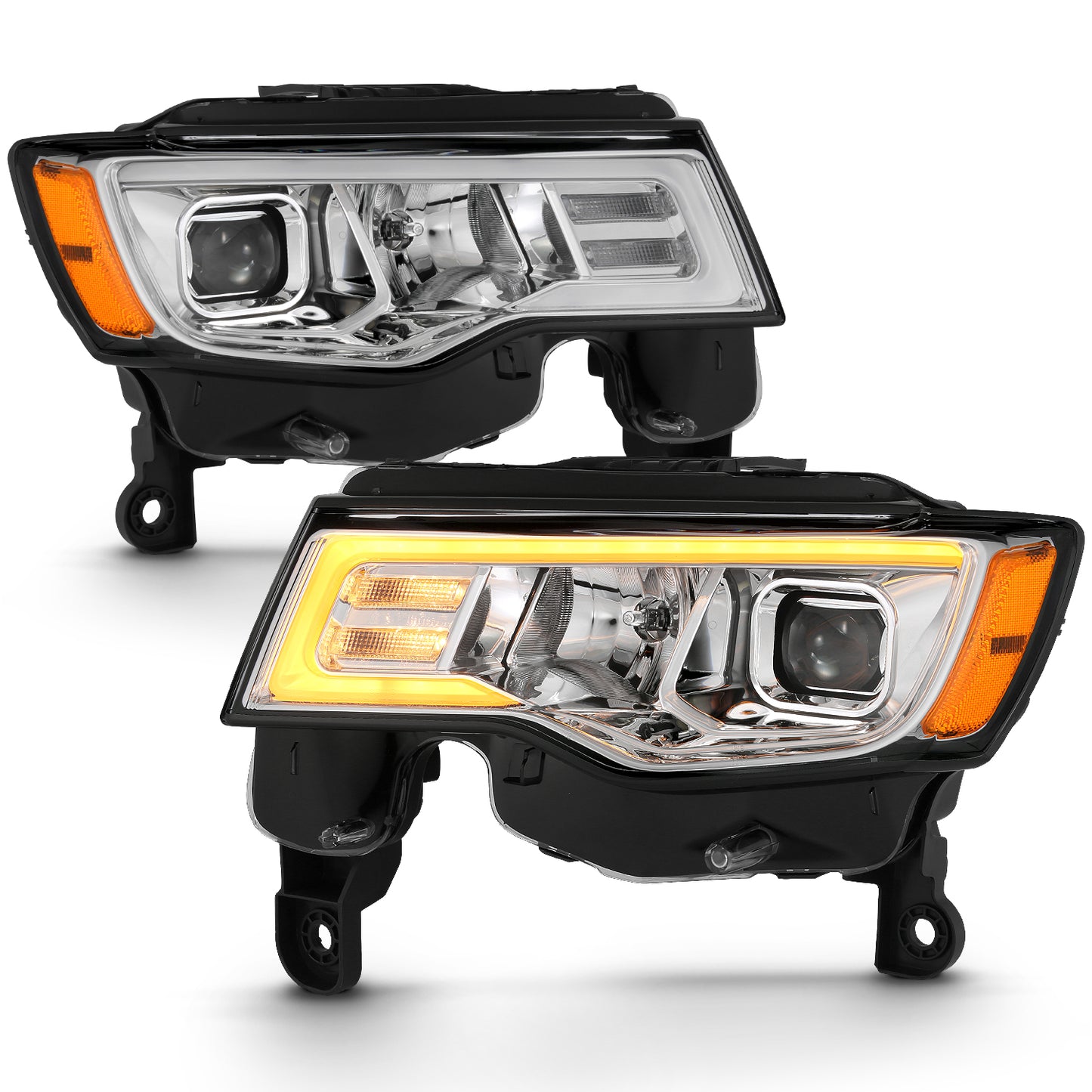 ANZO USA Projector Headlights w/ Plank Style Switchback Chrome w/ Amber