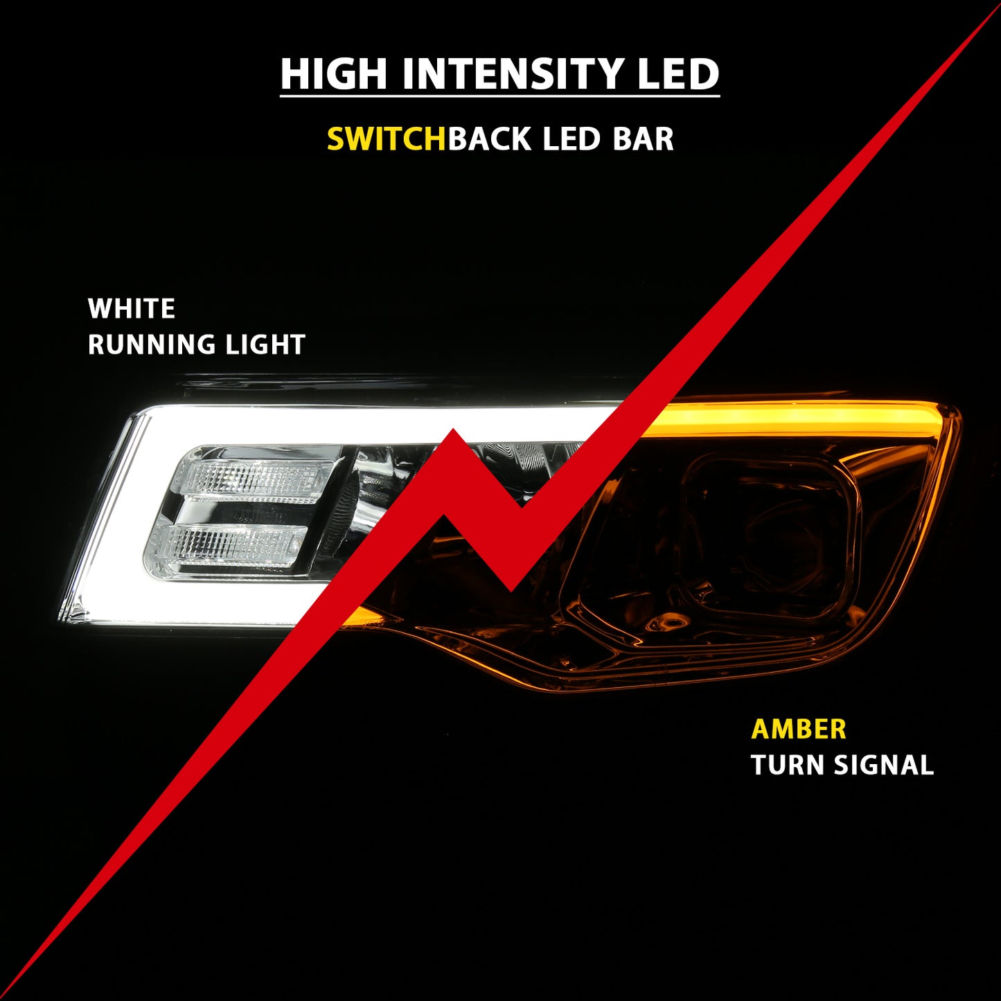 ANZO USA Projector Headlights w/ Plank Style Switchback Chrome w/ Amber