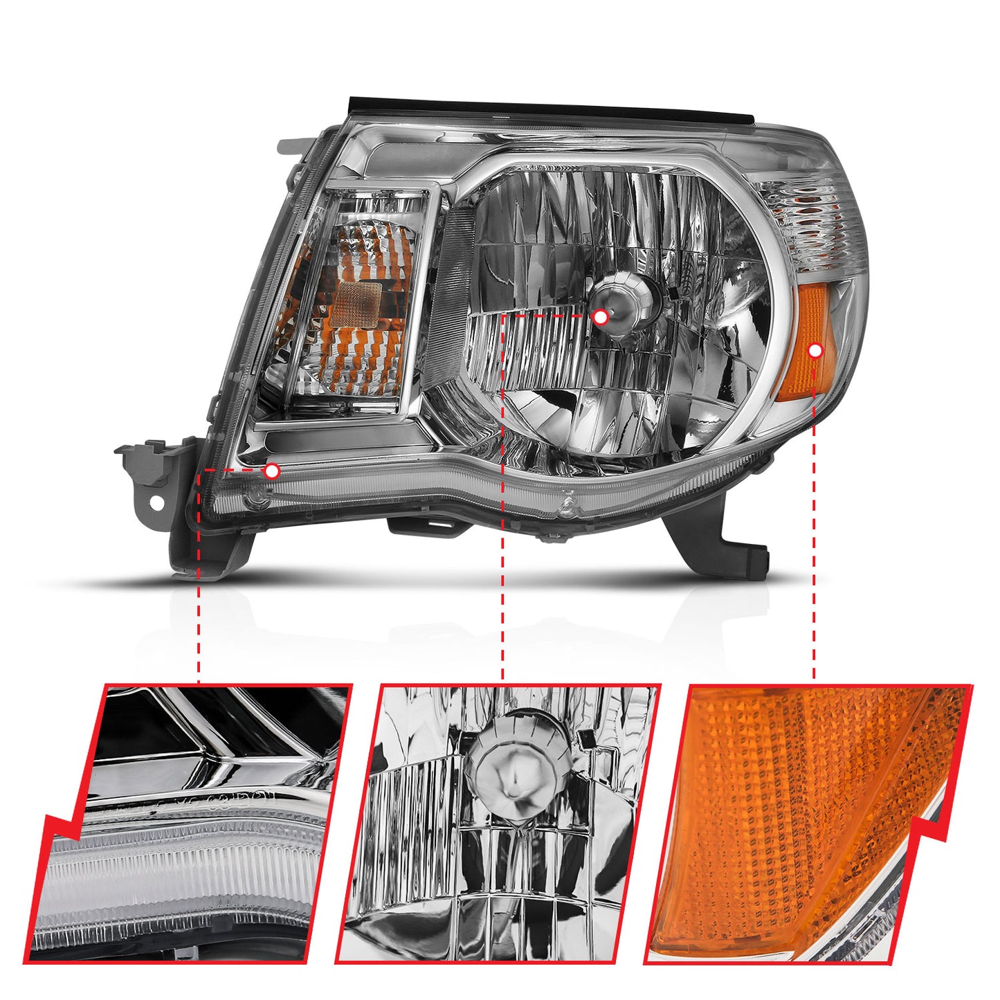 ANZO USA Crystal Headlight Chrome Amber