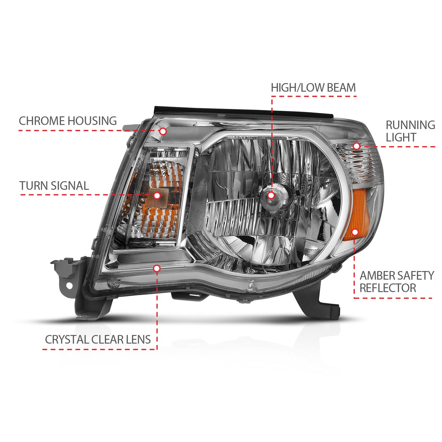 ANZO USA Crystal Headlight Chrome Amber