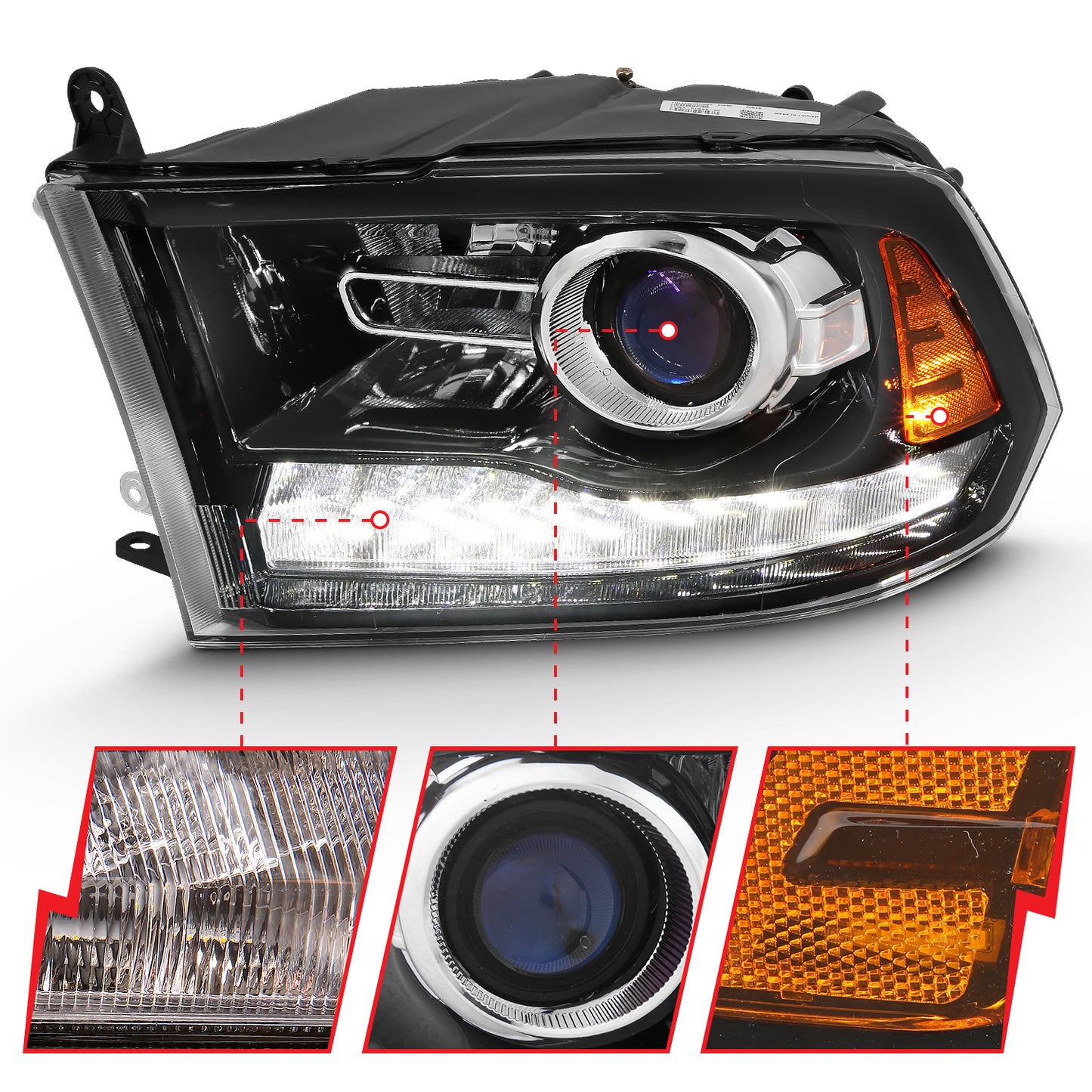 ANZO USA PROJECTOR PLANK STYLE SWITCHBACK H.L HALO BLACK AMBER (OE STYLE)
