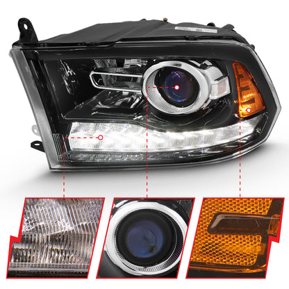 ANZO USA PROJECTOR PLANK STYLE SWITCHBACK H.L HALO BLACK AMBER (OE STYLE)