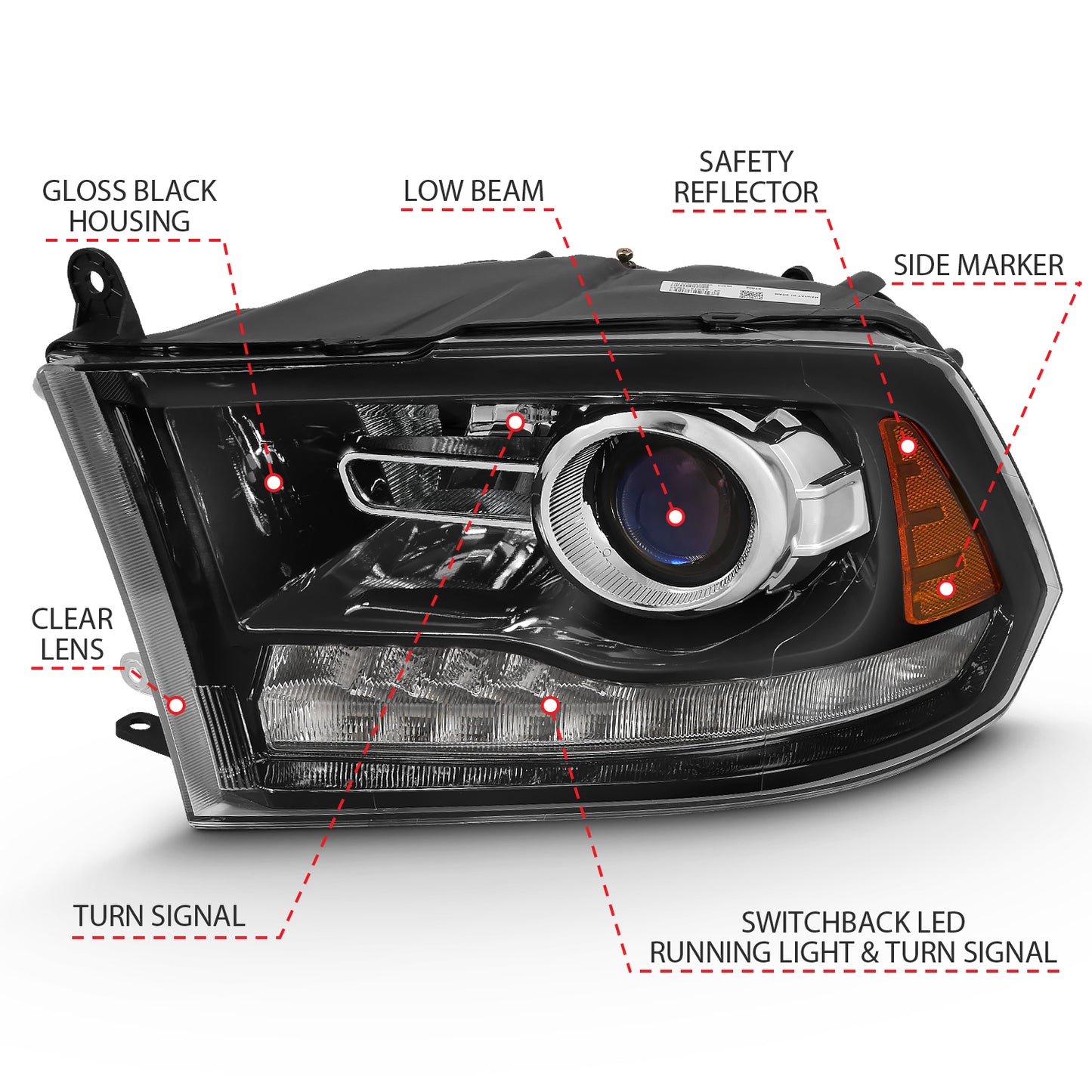 ANZO USA PROJECTOR PLANK STYLE SWITCHBACK H.L HALO BLACK AMBER (OE STYLE)