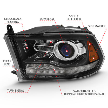 ANZO USA PROJECTOR PLANK STYLE SWITCHBACK H.L HALO BLACK AMBER (OE STYLE)