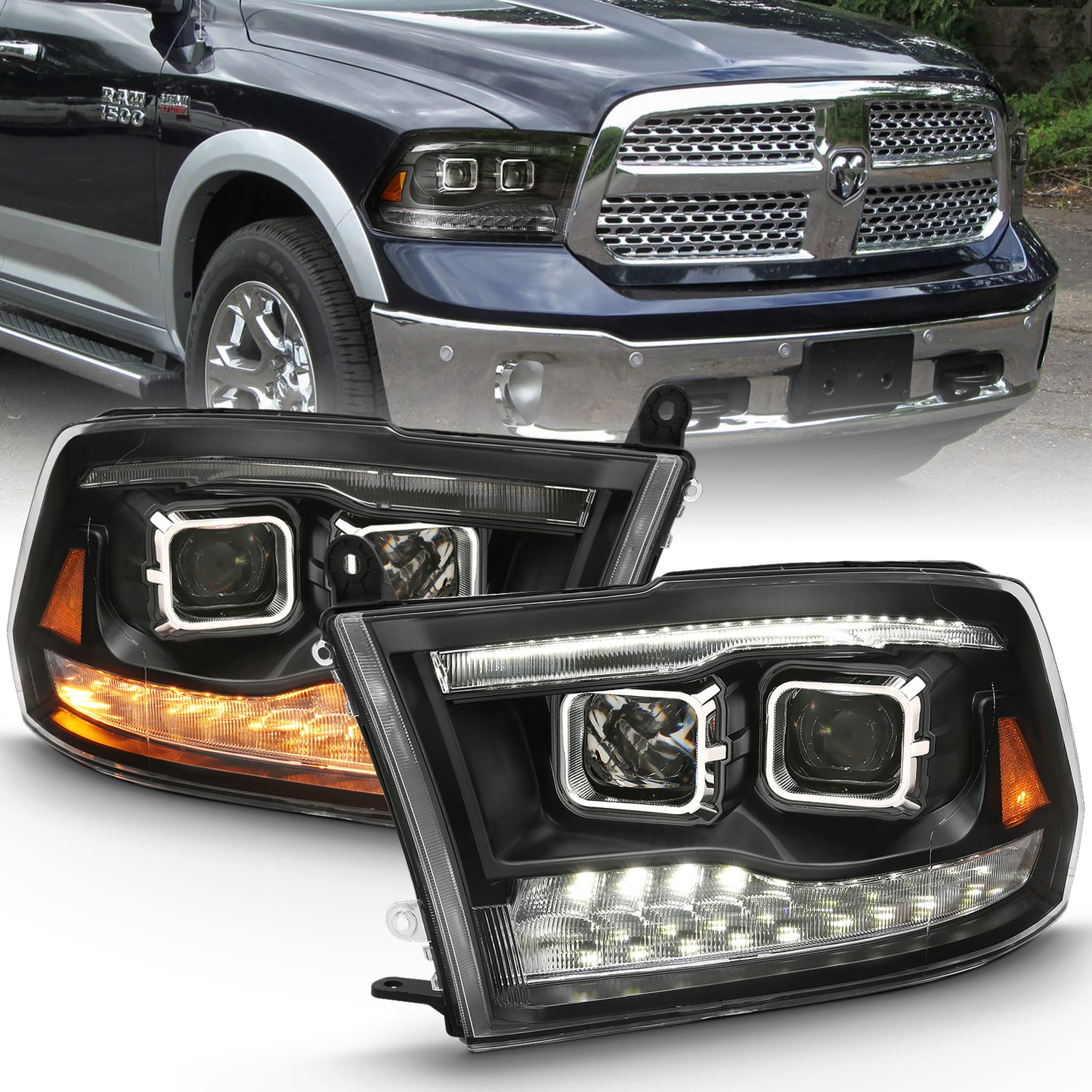 ANZO USA Projector Headlights Black Housing w/Switchback