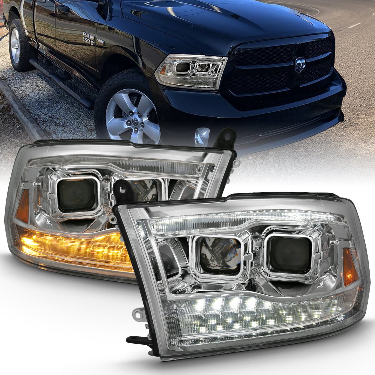 ANZO USA Projector Headlights Chrome Housing w/Switchback