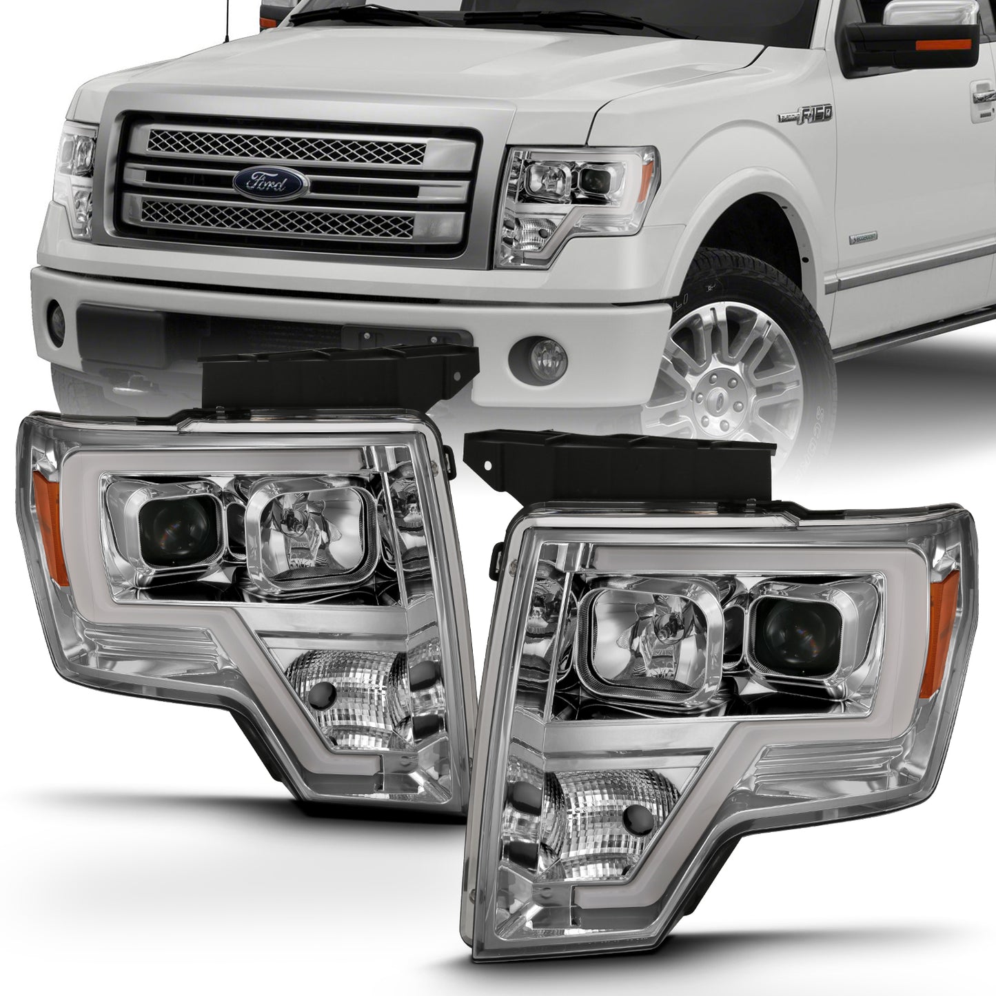 ANZO USA Projector Headlights PROJECTOR HEADLIGHT PLANK STYLE CHROME AMBER Pair