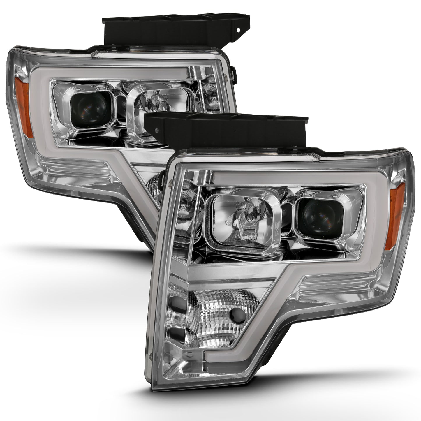 ANZO USA Projector Headlights PROJECTOR HEADLIGHT PLANK STYLE CHROME AMBER Pair